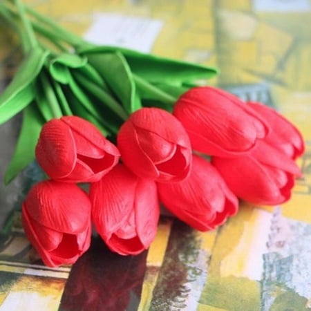 Christmas Gift For Family Fancyleo 10Pcs Simulation Tulip Flowers Tulips Wedding Flowers Simulation PU Tulip Flowers Suitable for Marriage Party Family Hotel Event Christmas Gift Decoration(Not Include Vase) ()