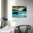 thumbnail image 4 of BCIIG Teal Grey Coastal Beach Canvas Wall Art Black and White Blue Sea Ocean Moon View Nature Landscape Large Décor Seaside Waves Modern Home Print Painting for Office 16x12in, 4 of 6