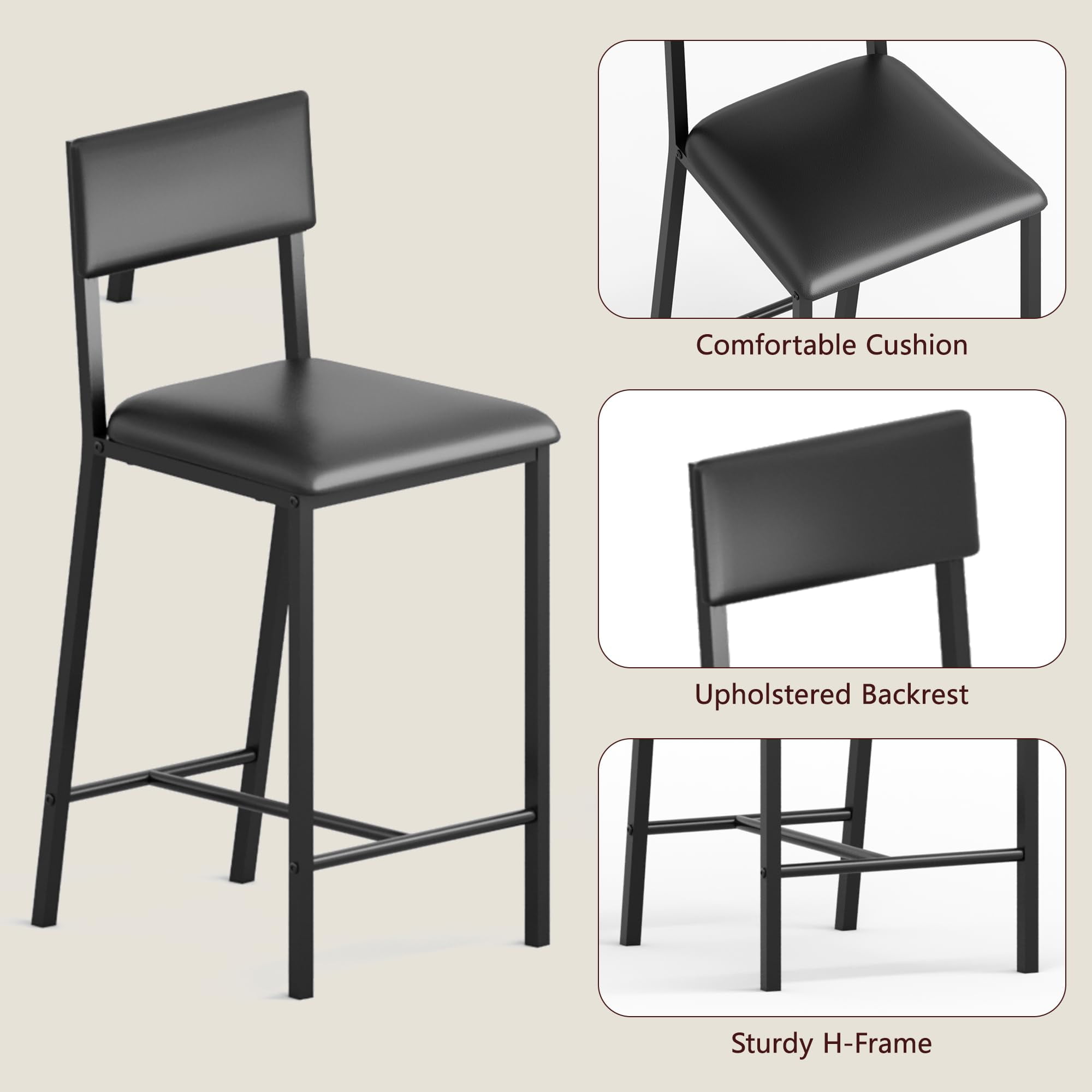Ataucjin Dining Chairs Set of 2 Modern Upholstered Armless Dining Chairs,PU Dining Chairs Curved Backrest,Dining Room Chairs Kitchen Chairs with 26IN Metal Legs and Sturdy H-Frame for Home,Bar