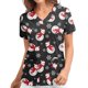 thumbnail image 1 of Puntoco Blusa de manga corta con cuello en V para mujer, uniforme con bolsillos estampados de Navidad Puntoco Puntoco-7143, 1 of 4
