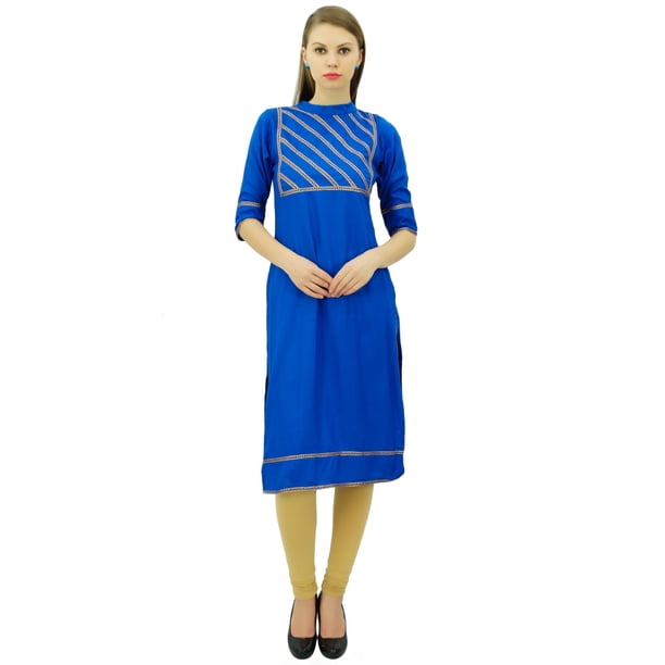 Bimba Women's Rayon Kurti Top With Lace Detail Yoke | Straight Cut Tunic Blouse | 3/4 Sleeve Designer Kurtis