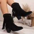 thumbnail image 2 of Taqqpue Women Boots Mid Calf Fringe Boots Casual Winter Solid Color Pointed Suede Tassel Sleeve Boots Thick Heel Mid-Heel Boots, 2 of 9