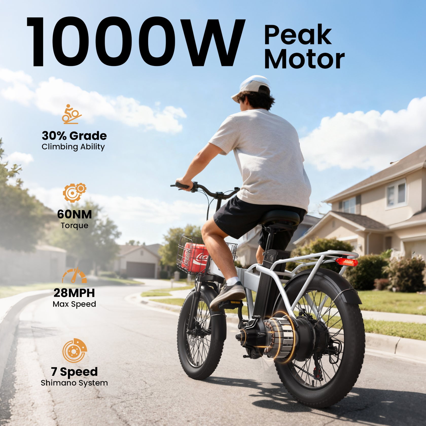 Qronge 1000W Folding Electric Bike for Adults 28mph 70Miles Max Range 20" Fat Tire Foldable Ebikes 48V 13.5AH Battery E-Mountain Bikes, UL2849 by SGS