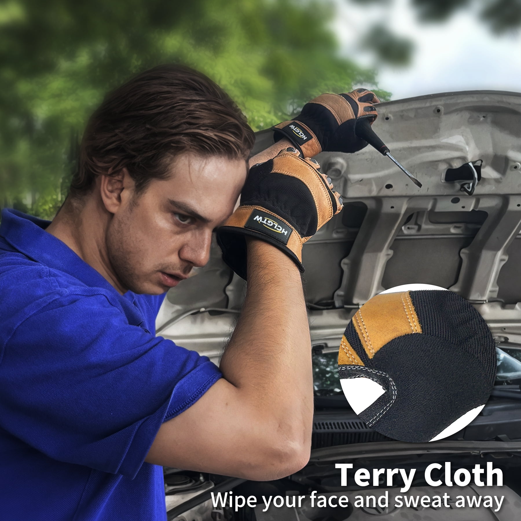 Heavy Duty Leather Work Glove Impact Protection Mechanic Cowhide Gloves for Men Grip,Cowhide,Cotton Lined,Durable XL