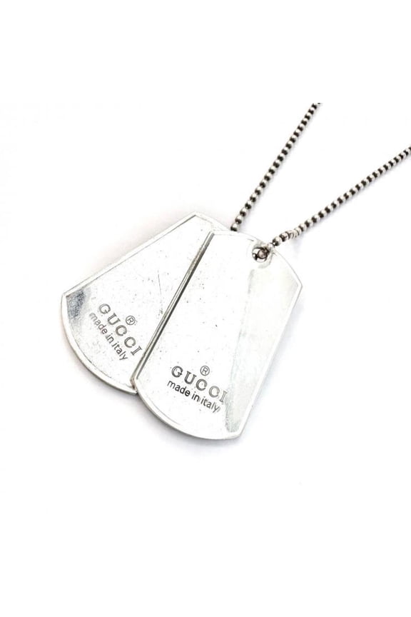 Pre-Owned Gucci necklace, dog tag design, double plate, SV925 sterling silver, 59.9g, ball...