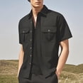 thumbnail image 4 of Men's UV UPF 50+ Fishing Shirts for Men Sun Protection Breathable Quick Dry SPF Hiking Short Sleeve Button Down Work Shirt with Two Pockets Black, 4 of 5