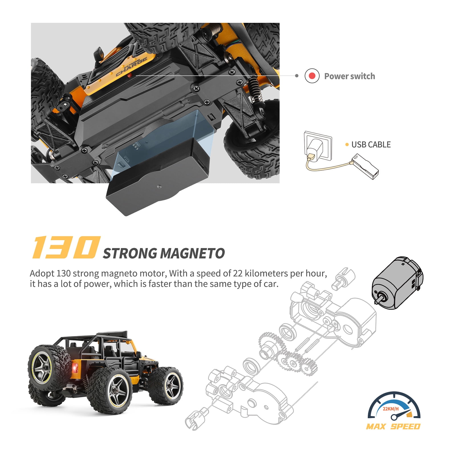 Bruce&Shark WLtoys 22201 RC Car, 1:22 Scale 2.4GHz Remote Control Car, 2WD Off Road RC Truck with LED Light for Kids and Adults