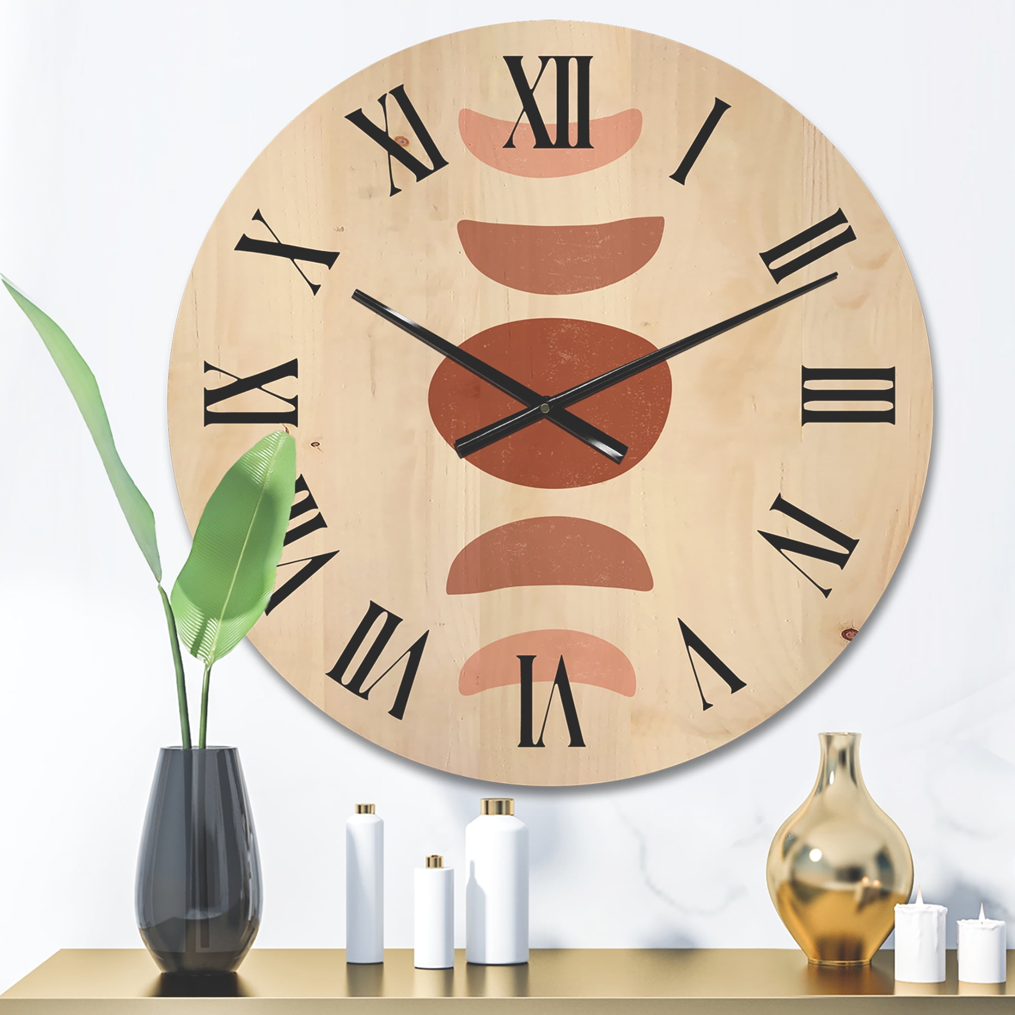 Designart 'Minimal Moon Phases On White' Modern Wood Wall Clock