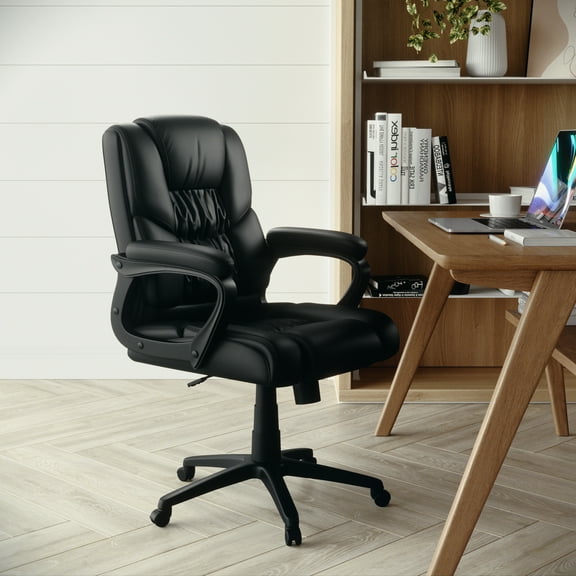 Emma Oliver Big & Tall 400 lb. Rated Black LeatherSoft Office Chair - Executive Office Chair