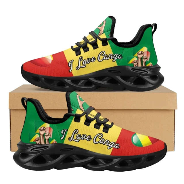 Zapatos para hombre y mujer, zapatillas informales con estampado de la bandera del Congo, zapatos planos de verano con cordones para caminar,