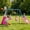 Blue+Pink, variant on 5-in-1 Metal Swing Set for Backyard, Kids Outdoor Playground Playset with Slide, Saucer & Single Belt Swings, Basketball Hoop + Soccer Goal, Heavy Duty A-Frame for Ages 3–10