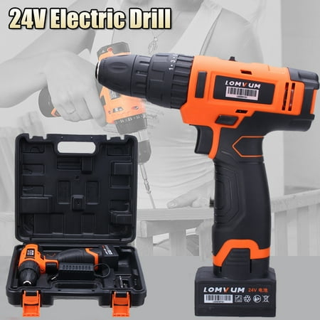 Mini Portable 24V Cordless Electric Drill Screwdriver Inpact Wrench Rechargeable Lithium Ion Li-Battery 2 Speed Power Tools Hammer Home Decor Driver 0-1450R/MIN Household With