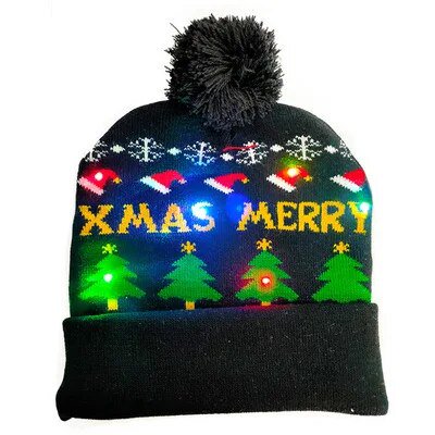¡Nuevo estilo! Sombrero de Navidad LED, gorro iluminado, cálido, 48 patrones, suéter de muñeco de nieve de Año Nuevo, decoraciones navideñas