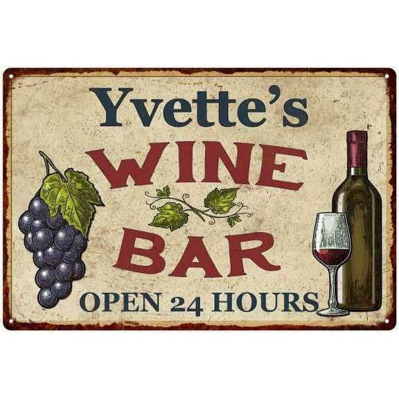 Yvette's Rustic Wine Bar Sign Wall Decor Kitchen Gift 8 x 12 High Gloss Metal 208120056532