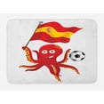 thumbnail image 1 of Spain Bath Mat, Funny Cartoon Graphic of Octopus with a Flag and Soccer Ball Print, Plush Bathroom Decor Mat with Non Slip Backing, 29.5" X 17.5", Vermilion Yellow and White, by Ambesonne, 1 of 2