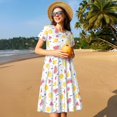 thumbnail image 4 of Balery Tropical Fruit Vestidos sueltos de manga corta para mujer, vestidos de verano 2025, vestidos casuales de corte A con vuelo., 4 of 6
