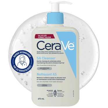 CeraVe Nettoyant SA, Gel Exfoliant à l'Acide Salicylique avec Vitamine D et Céramides pour Peau Rugueuse, 473 ml