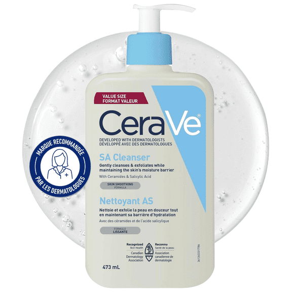CeraVe SA Cleanser, Salicylic Acid Exfoliating Face Wash with Vitamin D and Ceramides for Rough Bumpy Skin, 473mL