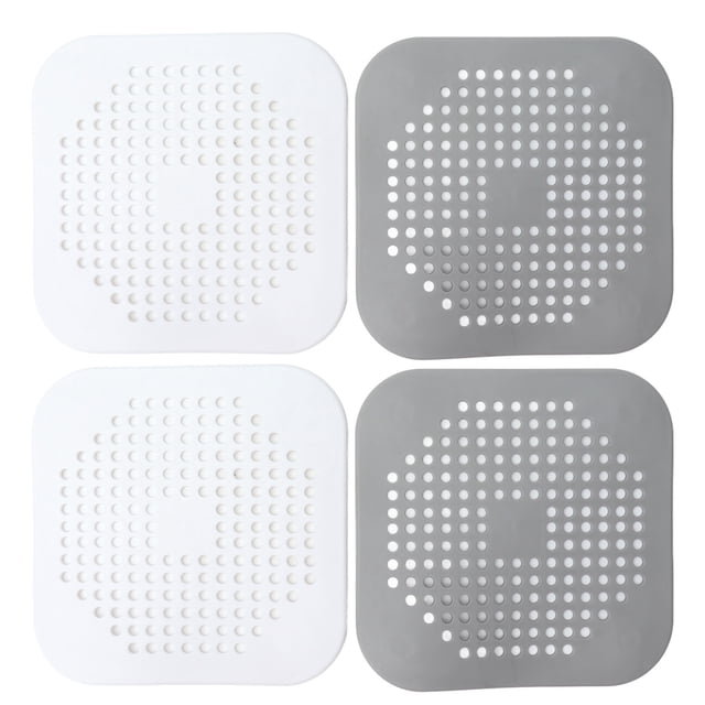 4 piezas de tapón de drenaje cuadrado de TPR para ducha con ventosa para baño, bañera, cocina, gris y blanco