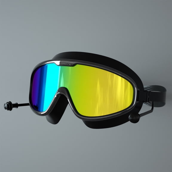 Professional Swim Goggles with Integrated Earplugs, Anti-Fog No Leak Mirrored Swimming Eyewear for Everyone, 180° Wide View HD Lens with Soft Silicone Seal & Adjustable Strap,1PC