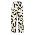 thumbnail image 3 of Linen Cropped Pants for Women Casual Wide Leg Plaid Capris with Pockets Elastic Waist Lounge Trousers Beige, M, 3 of 5