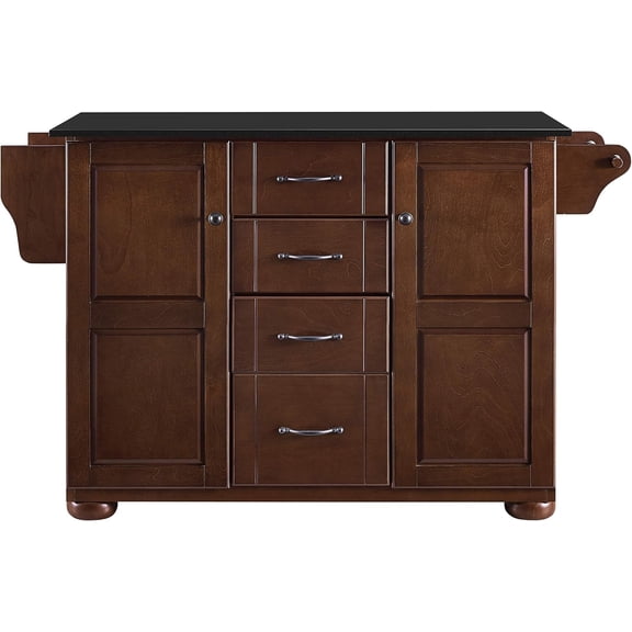 Eleanor Granite Top Kitchen Island with Spice Rack, Storage Drawers and Shelves, Mahogany