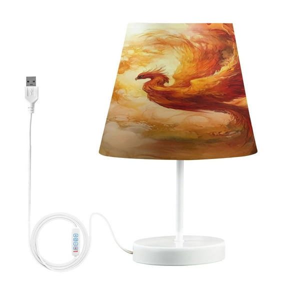 WOBOGO Fire Phoenix Pattern Table Lamps Bedroom 3-Speed Dimmable Farm Style with Fabric Shade for Reading and Home Office