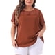thumbnail image 1 of Blusas de verano de manga corta lisas para mujer de tallas grandes GRACE & GRANDEUR con panel de encaje y lunares 4X caramelo, 1 of 1