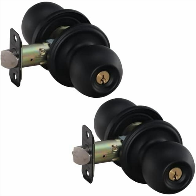 Perilla para puerta de entrada Copper Creek, cerradura negra mate con llave, paquete de 2