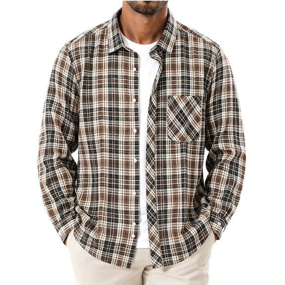Yusimy Men's Plaid Brushed Flannel Shirt, Vintage Check Lightweight Long Sleeve, Casual Shirt Jacket Outerwear for Fall Winter