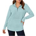 thumbnail image 6 of Zedker Womens Long Sleeve Quarter Zip Pullover Sweater Casual Loose V Neck Collared Ribbed Knit Jumper Tops with Pockets Blue XL, 6 of 10