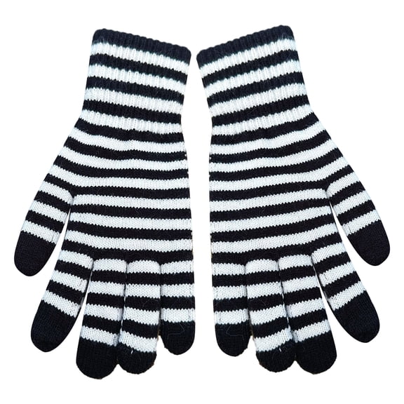 Winter Gloves for Men Women, Touch Black White Stripe Warm Gloves Soft Knit Gloves Elastic Cuff
