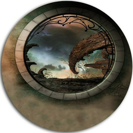 Photographic Fantasy Art - Design Art 'Blue Fantasy Landscape with Frame' Graphic Art Print on Metal