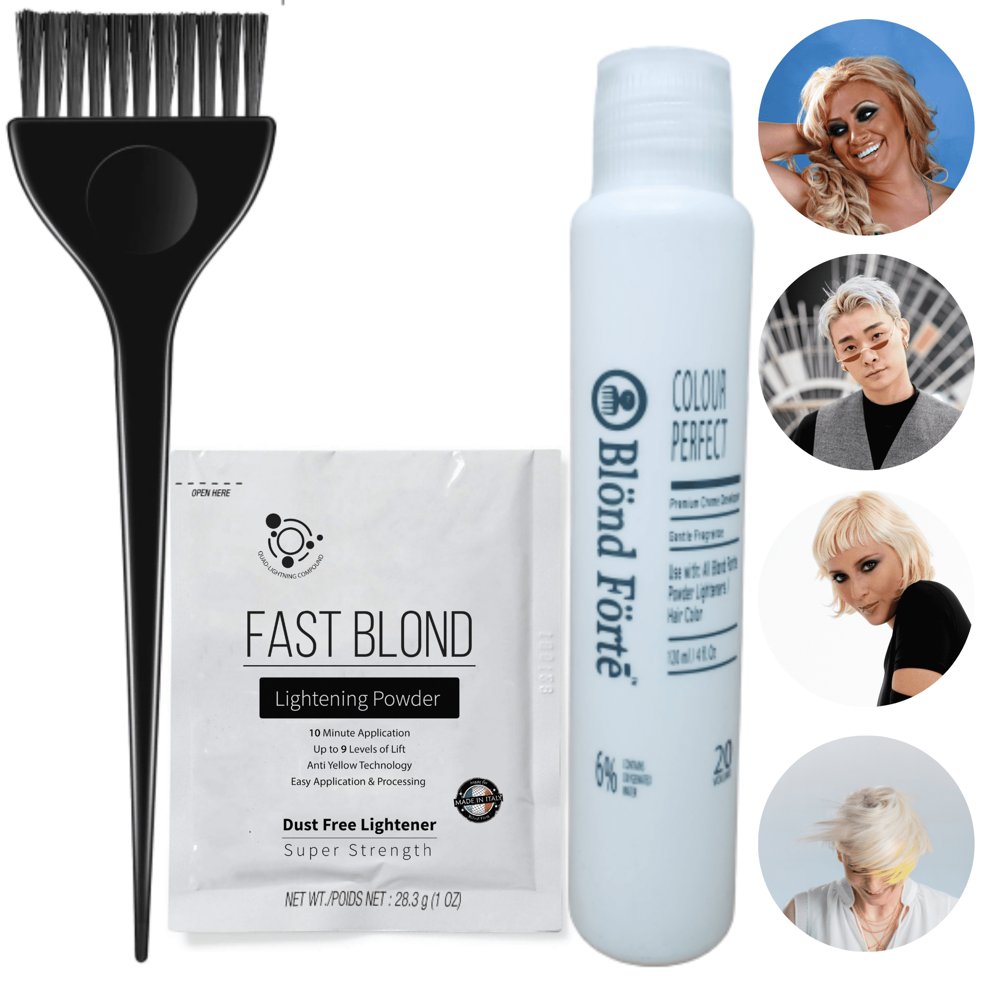 Fast Blond Powder Bleach, 9+ Levels Premium Hair Lightener Kit  oz  (30g), Fast Processing Plus 40 Volume (120ml) Developer - Hair Lightening  Kit + Brush & Glove- Made in Italy 