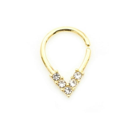 Pear Shaped Bendable Cut Ring w/ 5 CZ Lined Design for Septum, Cartilage,