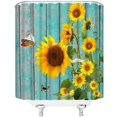 thumbnail image 3 of Sunflower Shower Curtain Butterfly Rustic Farmhouse Wooden Board Vintage Flower Yellow Floral Green Leaves Spring Summer Plant Nature Fabric Bathroom Curtains with Hooks 84" Wx72 H, 3 of 3