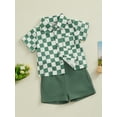 thumbnail image 3 of Suealasg Toddler Boy Gentleman Suits 6M 1T 2T 3T 4T Kids Boy 2Pcs Summer Beach Outfits Short Sleeves Checkerboard Print Button Shirt Elastic Waist Shorts Set for Formal Wear, 3 of 9