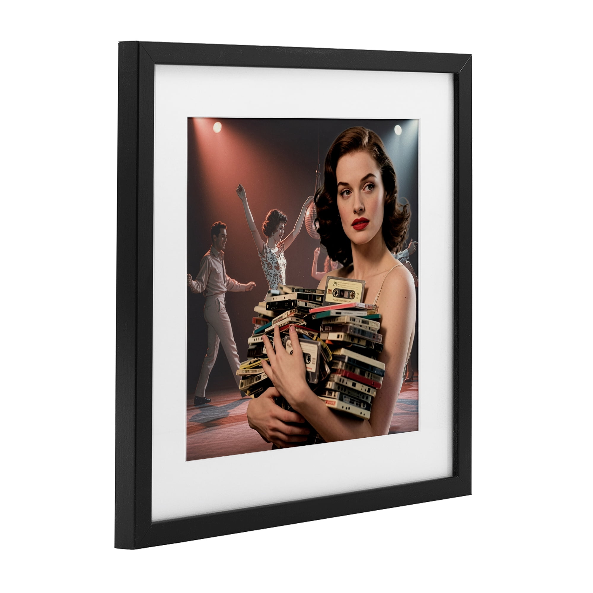 Stupell Industries Woman Holding Vintage Cassette Collection Black Framed Print Under Glass, design by CAD Designs