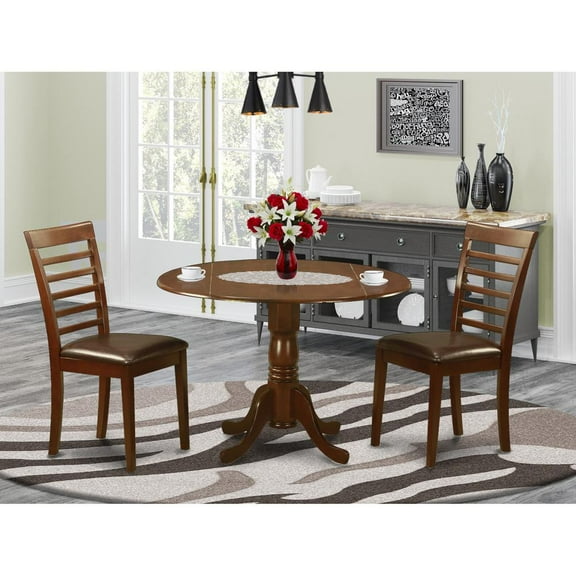 East West Furniture Dublin Wood Dining Set with Leather Seat in Mahogany