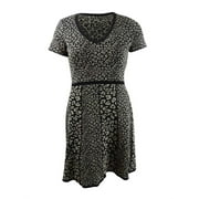 Donna Ricco Women's Leopard Jacquard Sweater Dress Metallic Black Size Medium