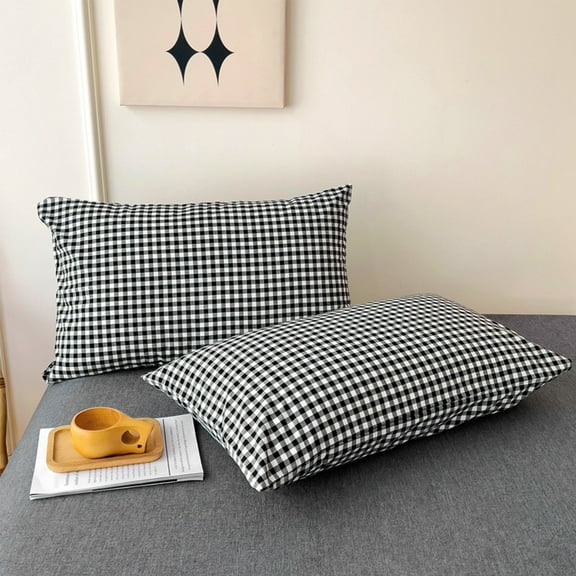 Neoyler Pillow Cases Standard Size Sateen Pillowcase Soft Microfiber Mite Resistant Quiet Stay in Place Envelope Closure Hem Piping Machine Washable for Bedroom and Guest Black 18.8x29.1in