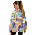 thumbnail image 6 of SCRAWLGOD Hippie Flower Print Womens Casual Crew Neck Sweatshirt with Pockets Loose Fit Soft Long Sleeve Lightweight Pullover Drop Shoulder Tops Fall Clothes, S, 6 of 7