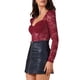 thumbnail image 4 of INSPIRAR CHIC Body de Encaje Versátil de Manga Larga con Diseño Transparente para Mujeres L Rojo, 4 of 6