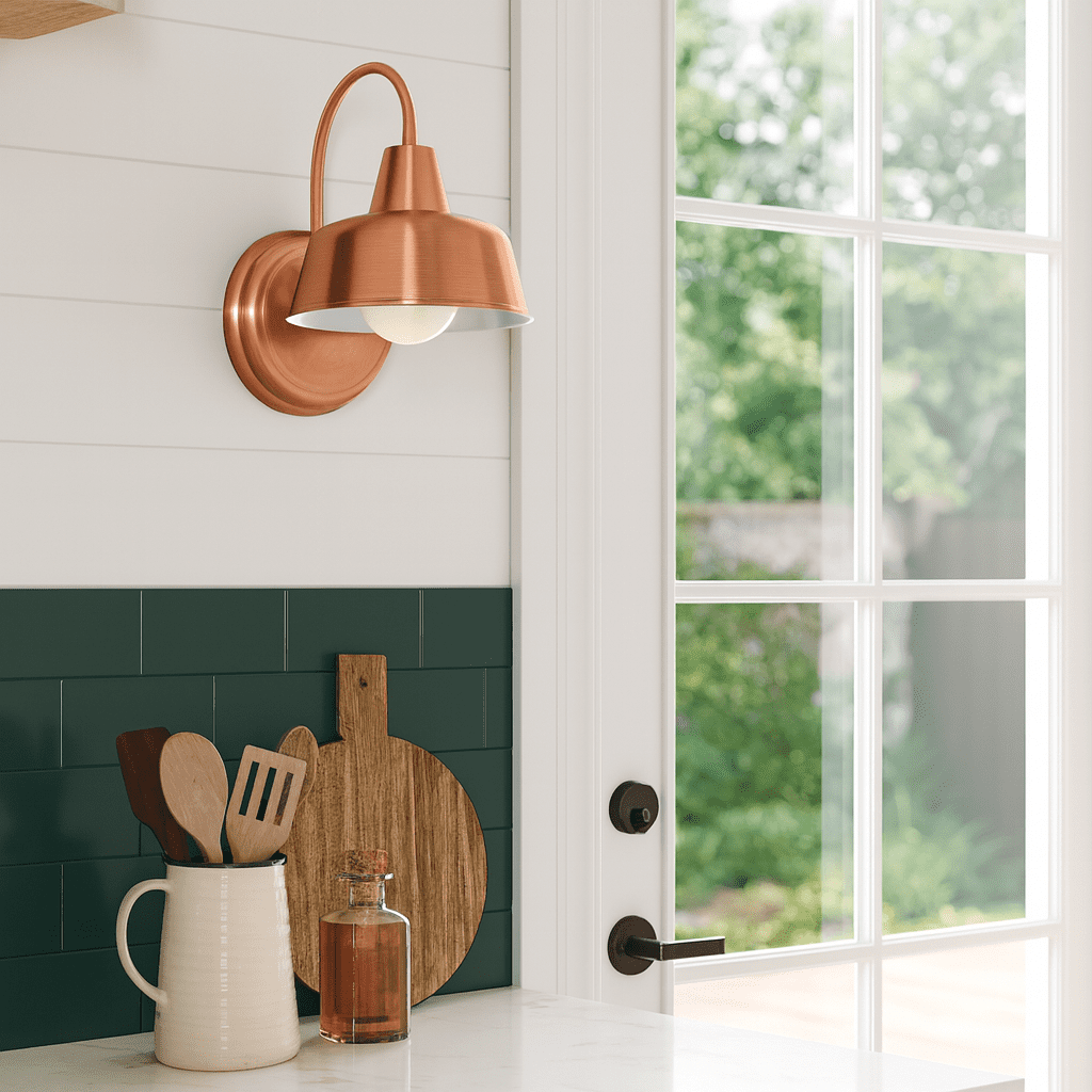Design House Mason Industrial Painted Copper Indoor/Outdoor Wall Mount Light with Metal Shade