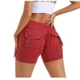 thumbnail image 2 of Aobny Shorts Women Yoga Cargo Compression Shorts Tight Casual High Waisted Short Shorts,Red,XL, 2 of 5