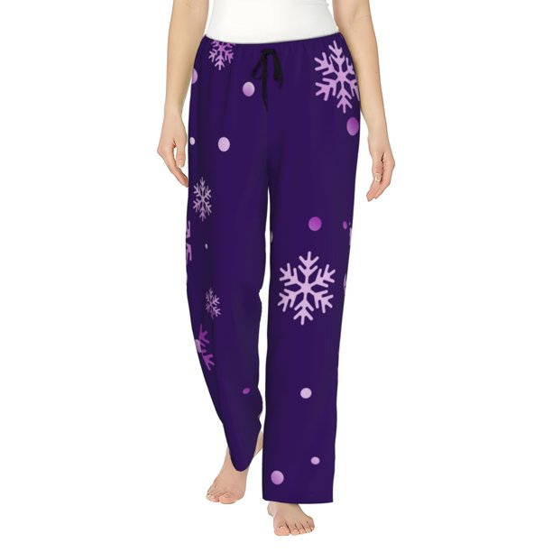 Fotbe Crystal Purple Snowflake Pantalones de Pijama para Mujer, Pantalones de Dormir, Pantalones Pj con Cordón y Bolsillos-XX-Large