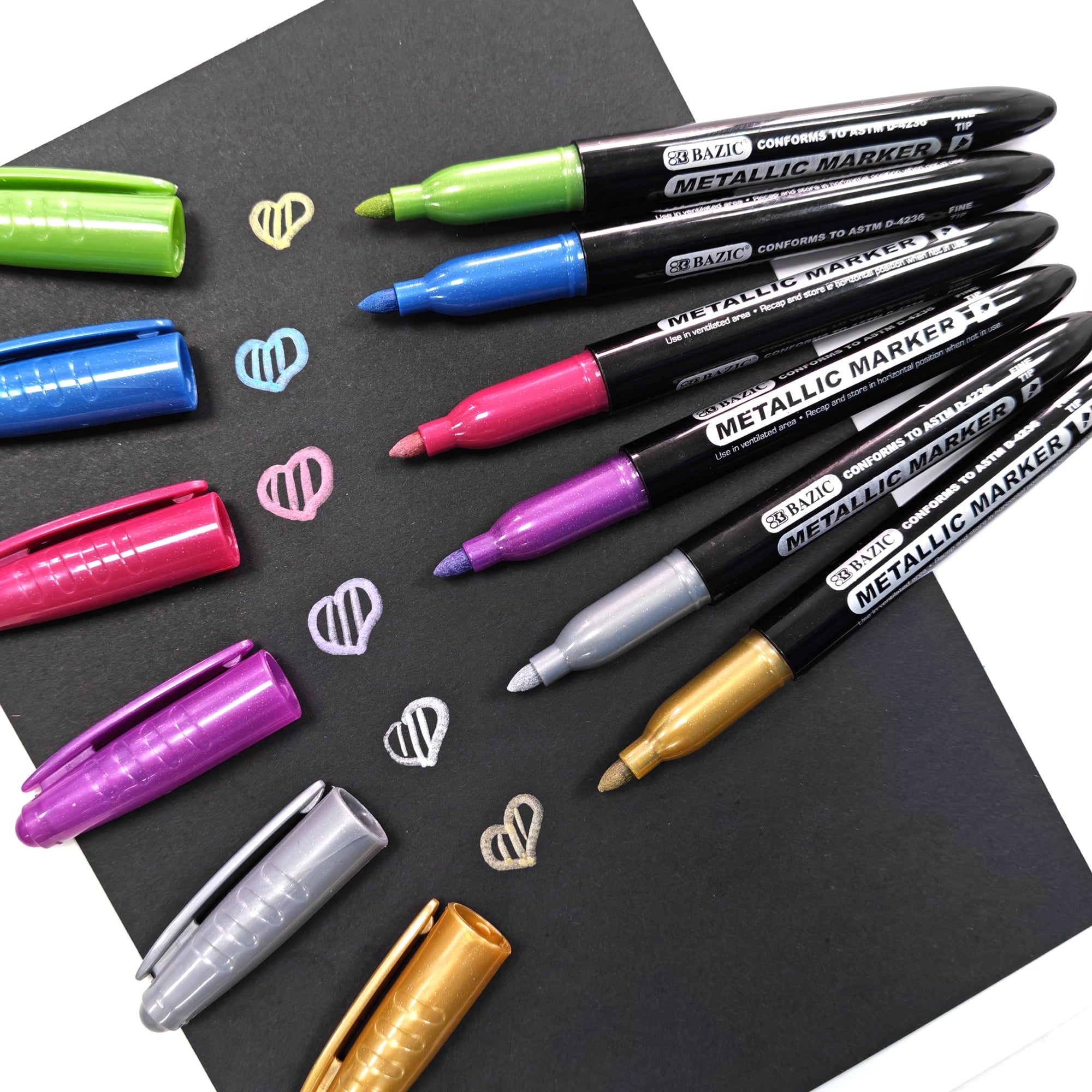 BAZIC Permanent Markers Metallic 6 Color, Fine Line Glitter (6/Pack), 12-Pack