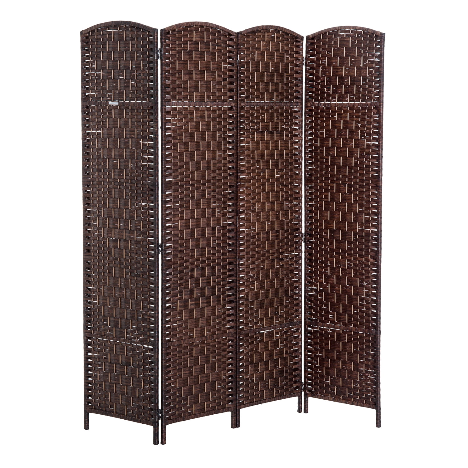HomCom 6' Tall Wicker Weave 4 Panel Room Divider Privacy Screen - Chestnut Brown