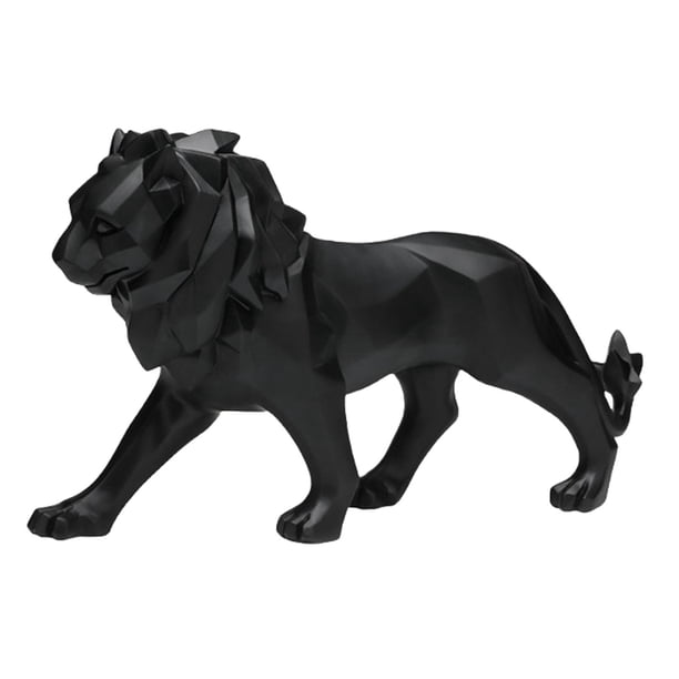 Estatua de león, figura geométrica, estantería, colecciones, escultura animal Negro