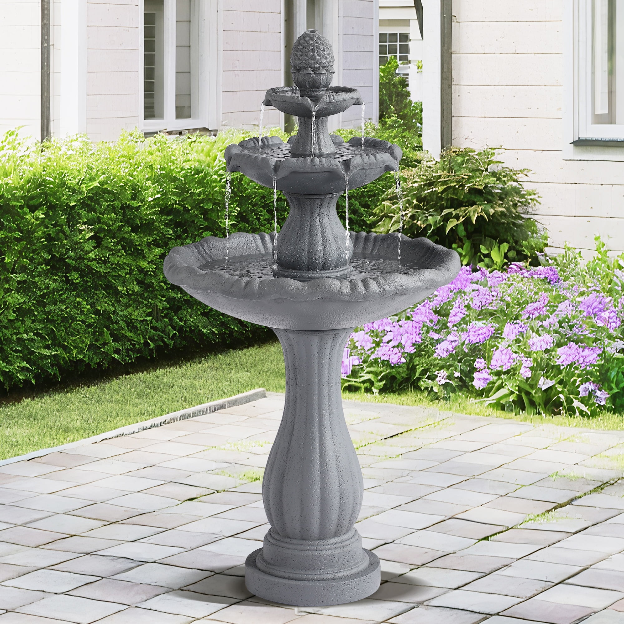 Magic Union Garden Water Fountain Outdoor, 47.3" High Large Roman Italian Indoor Waterfalls, 3-Tier Standing Water Feature Fountains w/Pump & Pineapple Top for Outside Patio, Yard and Lawn
